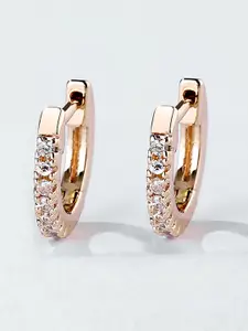 Peora Rose Gold-Plated Contemporary American Diamond Studded Hoop Earrings