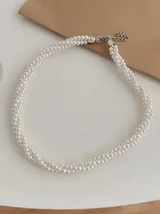 Peora Silver-Toned & White Silver-Plated Necklace