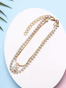 Peora Gold-Plated Cubic Zirconia Studded Anklet