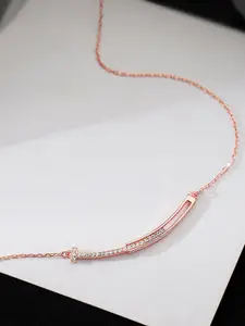 Peora Rose Gold-Plated AD Studded Pendant Style Chain Necklace