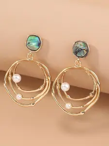 Peora Gold-Plated Contemporary Stone Studded Drop Earrings