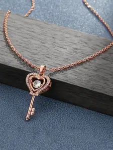 Peora Rose Gold-Plated AD Studded Pendant Chain Necklace