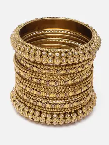 Aazeen Set Of 14 Gold-Plated Stone Studded Bangles