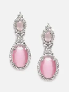 Aazeen Pink Oval Drop Earrings