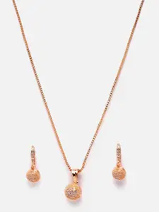 Aazeen Rose Gold-Plated Studded Peandant with Chain and Earrings