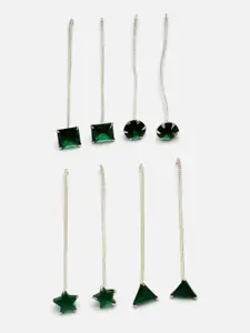 Aazeen Set Of 4 Rhodium-Plated Contemporary Drop Earrings