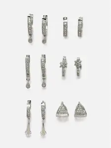 Aazeen Set Of 6 Rhodium-Plated Contemporary Drop Earrings