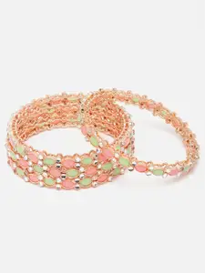 Aazeen Set Of 4 Rose Gold-Plated AD Studded Bangles