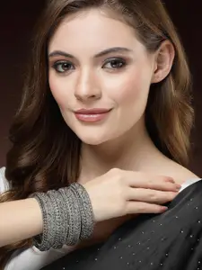 Aazeen Set Of 4 Silver-Plated Intricate Textured Bangles