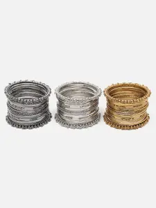 Aazeen Set Of 36 Gold-Plated And Silver-Plated Intricate Textured Bangles