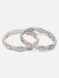 Aazeen Set Of 2 Rhodium-Plated AD-Studded Brass Bangles
