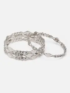 Aazeen Set Of 4 Silver-Plated American Diamond Studded Bangles