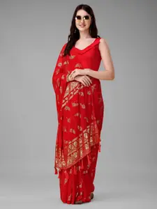 Anouk Red & Gold-Toned Ethnic Motifs Printed Pure Georgette Saree
