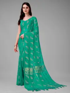 Anouk Sea Green & Gold-Toned Ethnic Printed Pure Georgette Saree