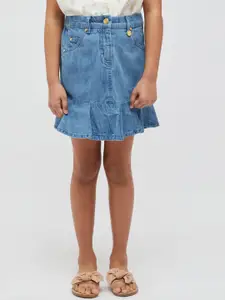One Friday Girls Mid-Rise Pure Cotton Flared Mini Denim Skirt