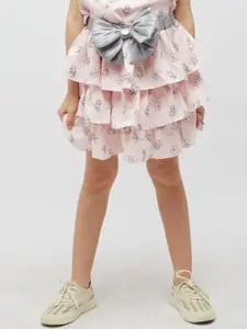 One Friday Girls Printed Mini Flared Tiered Skirt