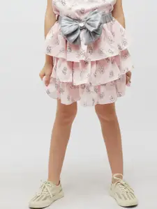 One Friday Girls Printed Mini Flared Tiered Skirt