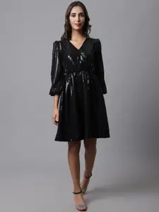 MARC LOUIS V-Neck Georgette Fit & Flare Dress