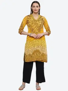 Biba Ethnic Motifs Printed V Neck Straight Kurta