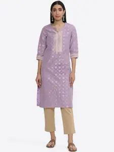 Biba Ethnic Motifs Woven Design Notched Neck Kurta