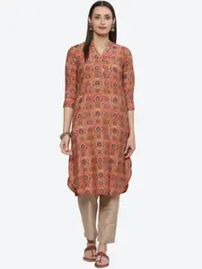 Biba Mandarin Collar Ethnic Motifs Printed A-Line Kurta
