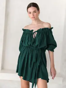 StyleCast Green Off Shoulder Fit and Flare Dress