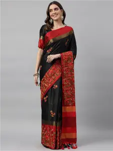 RAJGRANTH Ethnic Motifs Embroidered Silk Cotton Banarasi Saree