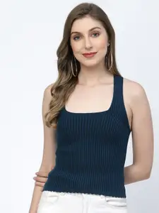 Kalt Square Neck Sleeveless Fitted Ribbed Cotton Top
