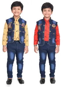 KIDZAREA Boys Pack Of 2 Printed Shirt with Jacket & Jeans