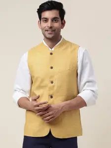 Fabindia Checked Slim Fit Linen Nehru Jacket
