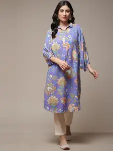 Biba Floral Printed Shirt Collar Kurta