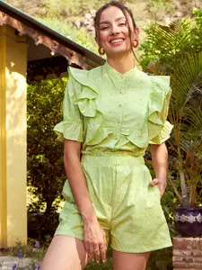 SASSAFRAS Green Self-Designed Pure Cotton Shirt & Shorts