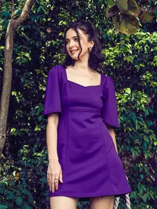 SASSAFRAS Purple Sweetheart Neck A-Line Mini Dress