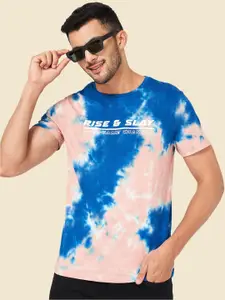 People Blue Tie And Dye Round Neck Cotton T-shirt