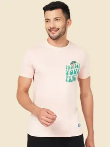 People Pink Typography Printed Slim Fit T-shirt