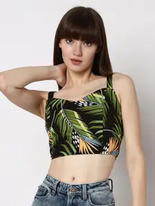 Vero Moda Tropical Printed Shoulder Straps Smocking Crop Top