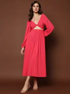 Vero Moda V-Neck Puff Sleeve Fit and Flare Midi Dress