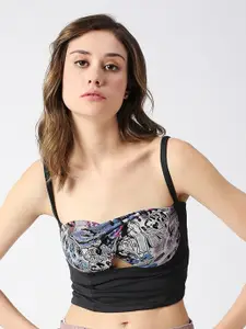 Disrupt Abstract Printed Shoulder Straps Twisted Bralette Crop Top