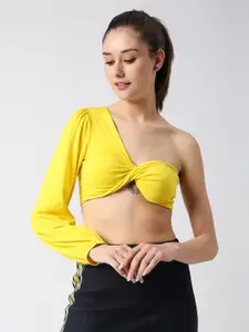Disrupt One Shoulder Twisted Bandeau Style Fitted Crop Top