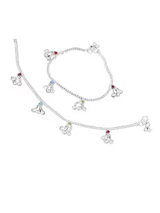 RUHI COLLECTION Silver-Plated Stone Studded & Beaded Anklets