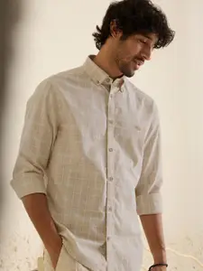 Andamen Comfort Checked Button Down Collar Linen Casual Shirt