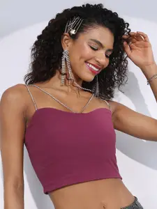 Tokyo Talkies Embellished Shoulder Straps Bralette Crop Top