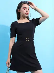 CHIC BY TOKYO TALKIES Black Black Belted A-Line Mini Dress