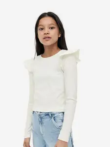 H&M Girls Flounce-Trimmed Ribbed Top