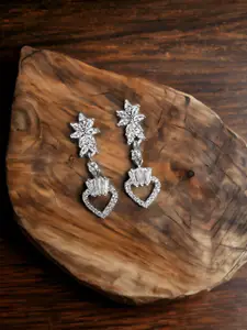 DressBerry Silver-Plated Floral  Zircon Studded Drop Earrings