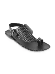 Metro Men Textured One Toe Leather Comfort Sandals With Buckles