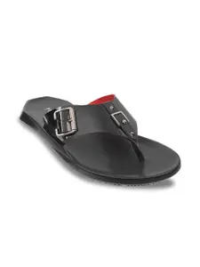 Metro Men Open Toe Leather Comfort Sandals With Buckle Detail