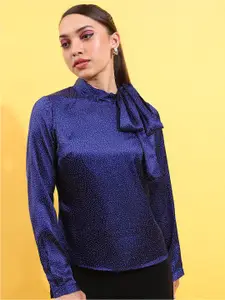 Tokyo Talkies Geometric Printed Tie-Up Neck Top