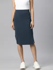 Popnetic Charcoal Grey Solid Side Slit Pencil Skirt