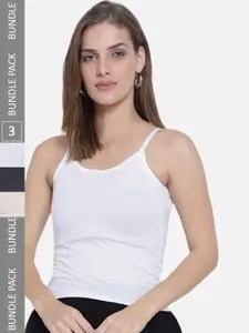 SKY HEIGHTS Pack Of 3 Pure Cotton Round Neck Camisoles